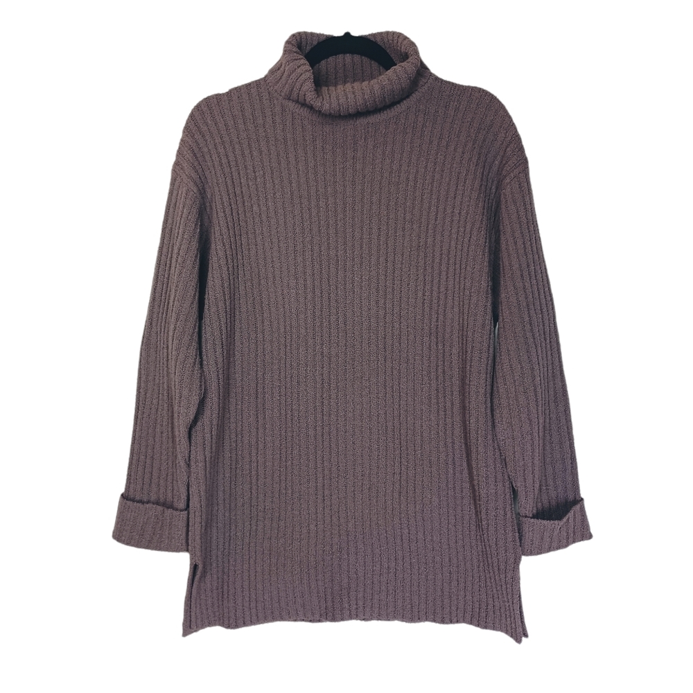 VTG EXPRESS TRICOT Ribbed Purple Gray Long Sleeve Mock Turtleneck Sweater Large